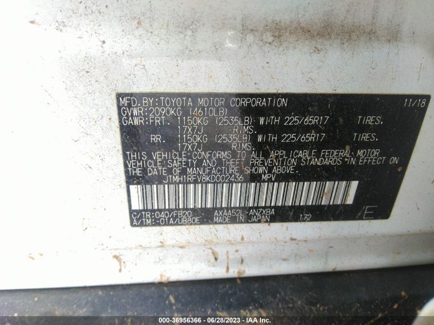 2019 TOYOTA RAV4 LE - JTMH1RFV8KD002436