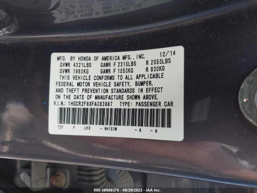 2015 HONDA ACCORD SEDAN EX-L - 1HGCR2F8XFA083887