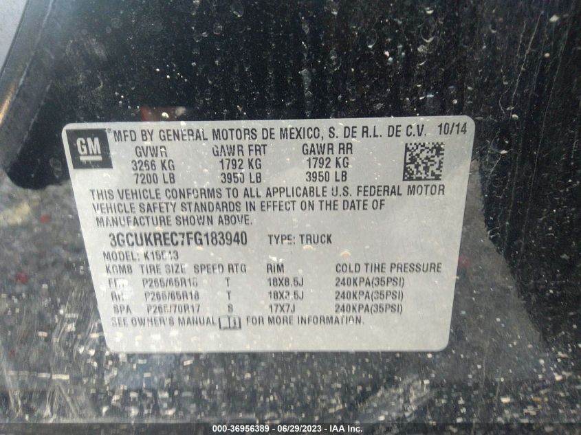 2015 CHEVROLET SILVERADO 1500 LT - 3GCUKREC7FG183940