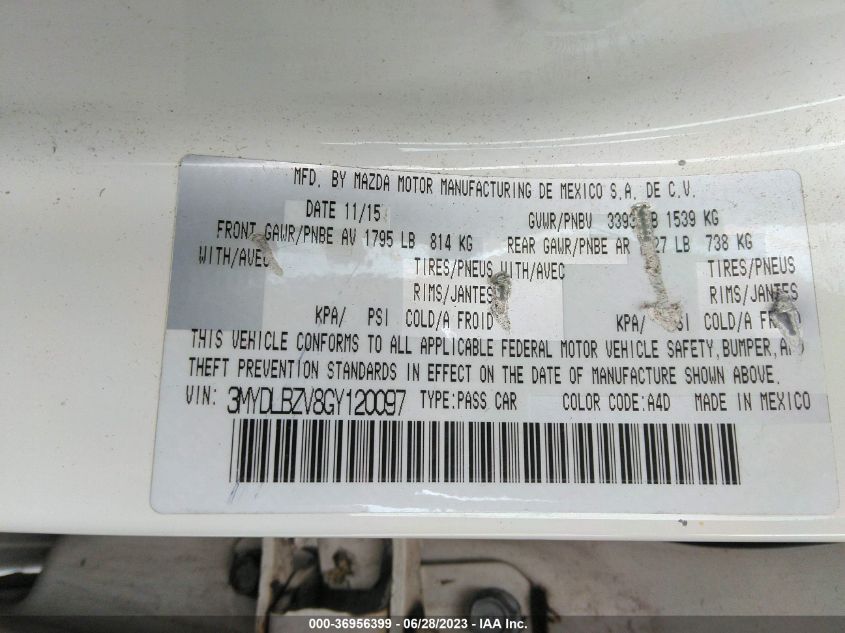 2016 TOYOTA SCION IA 3MYDLBZV8GY120097