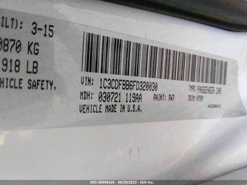 2015 DODGE DART SXT - 1C3CDFBB6FD320030