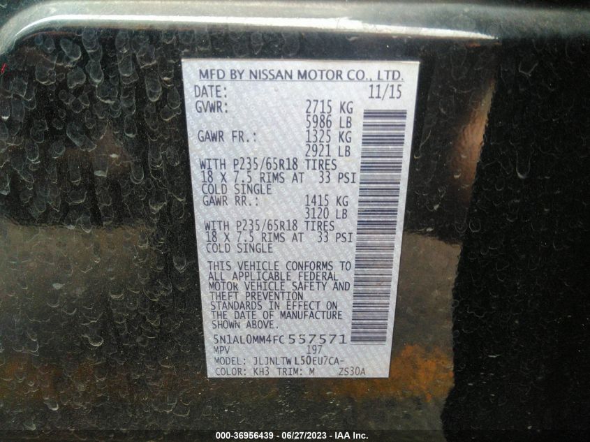 2015 INFINITI QX60 - 5N1AL0MM4FC557571