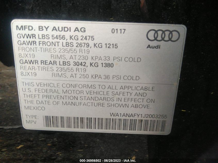 2018 AUDI Q5 PREMIUM/TECH PREMIUM - WA1ANAFY1J2003255