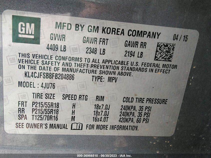 2015 BUICK ENCORE CONVENIENCE - KL4CJFSB8FB204886