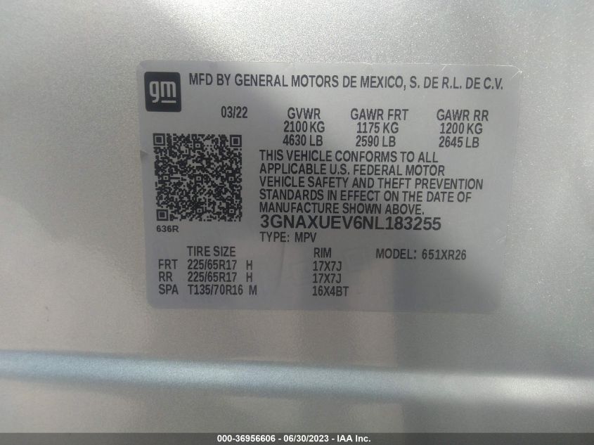 2022 CHEVROLET EQUINOX LT - 3GNAXUEV6NL183255