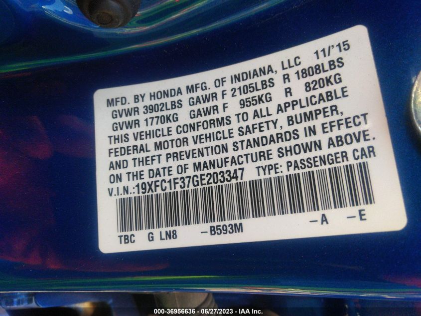 2016 HONDA CIVIC SEDAN EX-T - 19XFC1F37GE203347