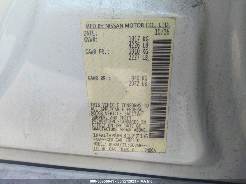 2017 NISSAN ALTIMA 2.5 S - 1N4AL3AP8HN317716