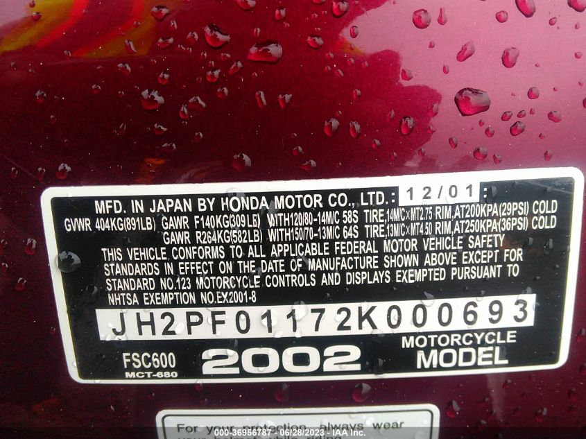 2002 HONDA FSC600 - JH2PF01172K000693