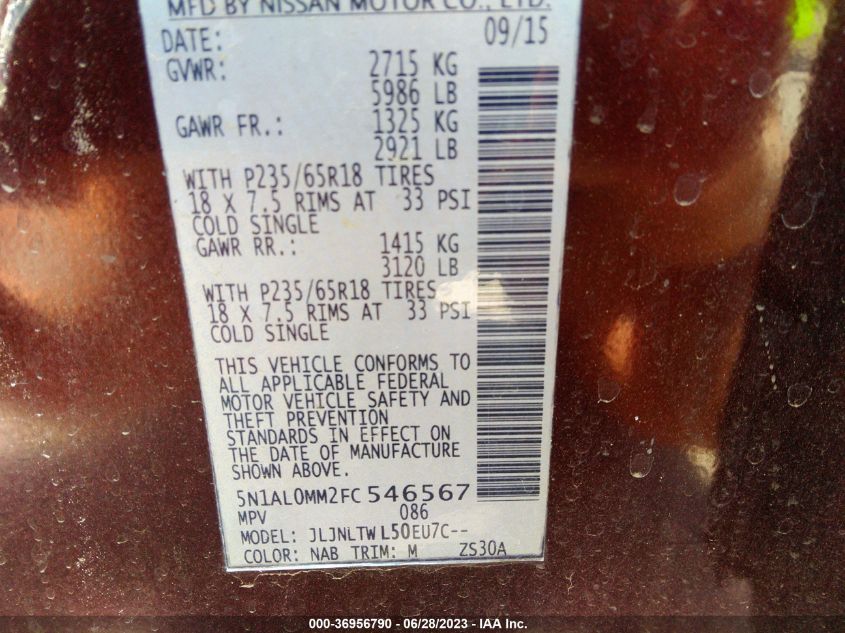 2015 INFINITI QX60 - 5N1AL0MM2FC546567