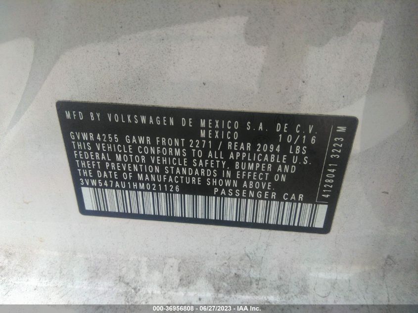 2017 VOLKSWAGEN GOLF GTI S/SE/AUTOBAHN/SPORT - 3VW547AU1HM021126