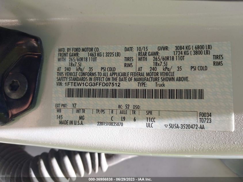 2015 FORD F-150 XL/LARIAT - 1FTEW1CG3FFD07512