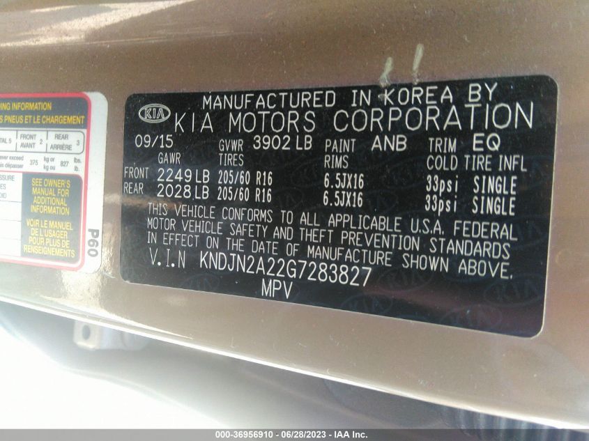 2016 KIA SOUL BASE - KNDJN2A22G7283827