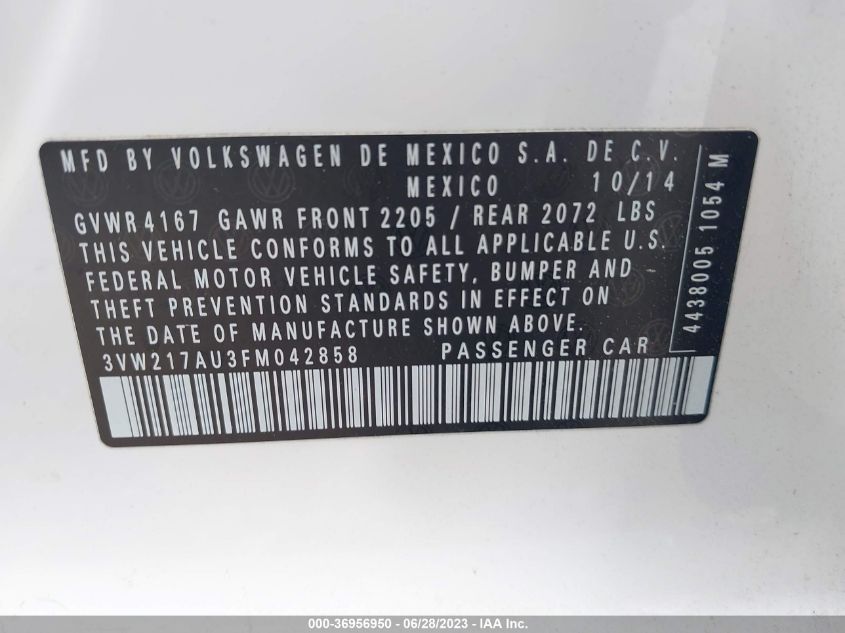 2015 VOLKSWAGEN GOLF TSI SE - 3VW217AU3FM042858