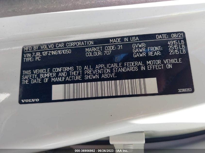2022 VOLVO S60 MOMENTUM/INSCRIPTION - 7JRL12FZ1NG161050