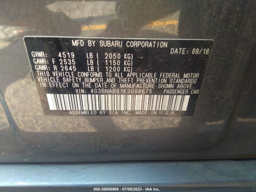 2019 SUBARU LEGACY - 4S3BNAB61K3008675