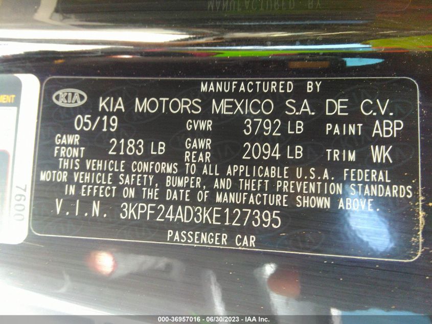 2019 KIA FORTE FE - 3KPF24AD3KE127395