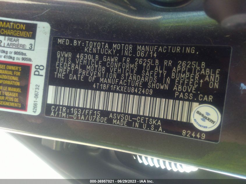 2014 TOYOTA CAMRY L/LE/XLE/SE/SE SPORT - 4T1BF1FKXEU842409