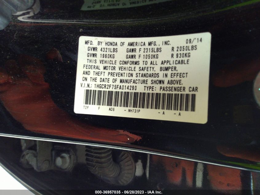 2015 HONDA ACCORD SEDAN EX - 1HGCR2F75FA014290
