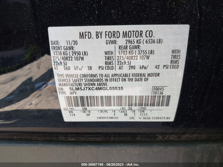 Auction sale of the 2021 LINCOLN AVIATOR , vin: 5LM5J7XC4MGL05535, lot number: 36957195