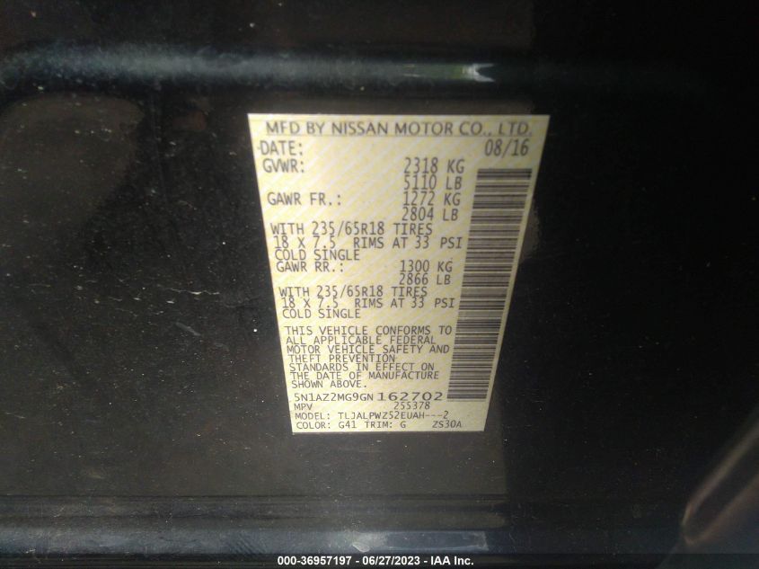 2016 NISSAN MURANO S - 5N1AZ2MG9GN162702