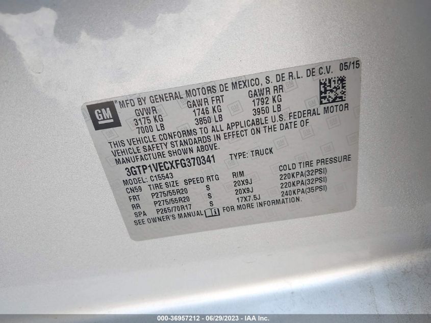 2015 GMC SIERRA 1500 SLT - 3GTP1VECXFG370341