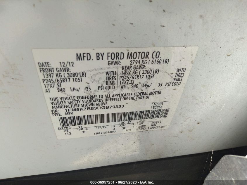 2013 FORD EXPLORER BASE - 1FM5K7B83DGB79333