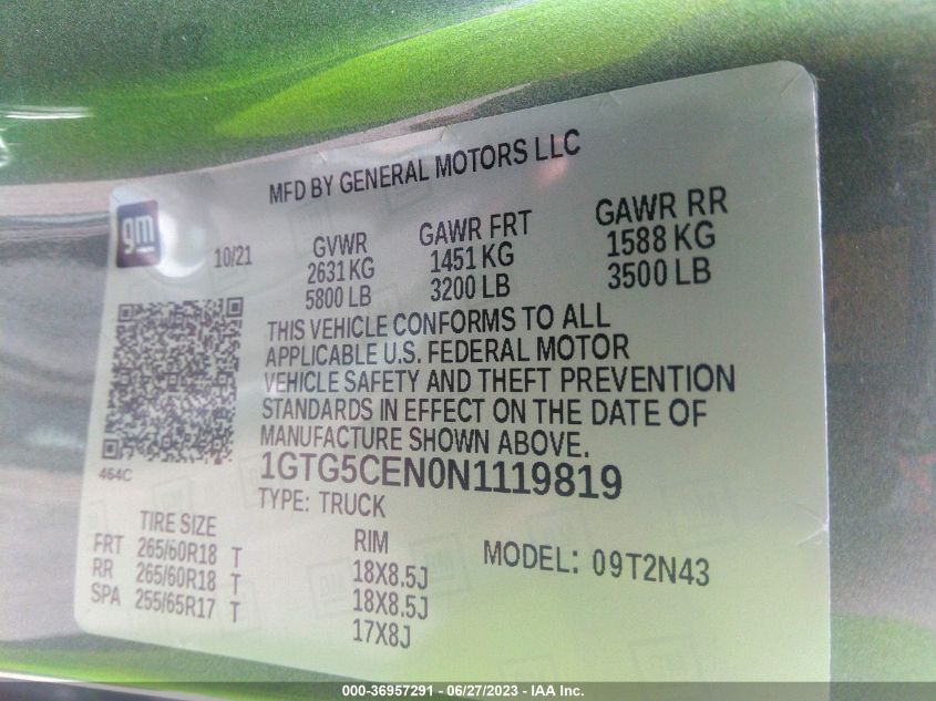 2022 GMC CANYON 2WD ELEVATION - 1GTG5CEN0N1119819