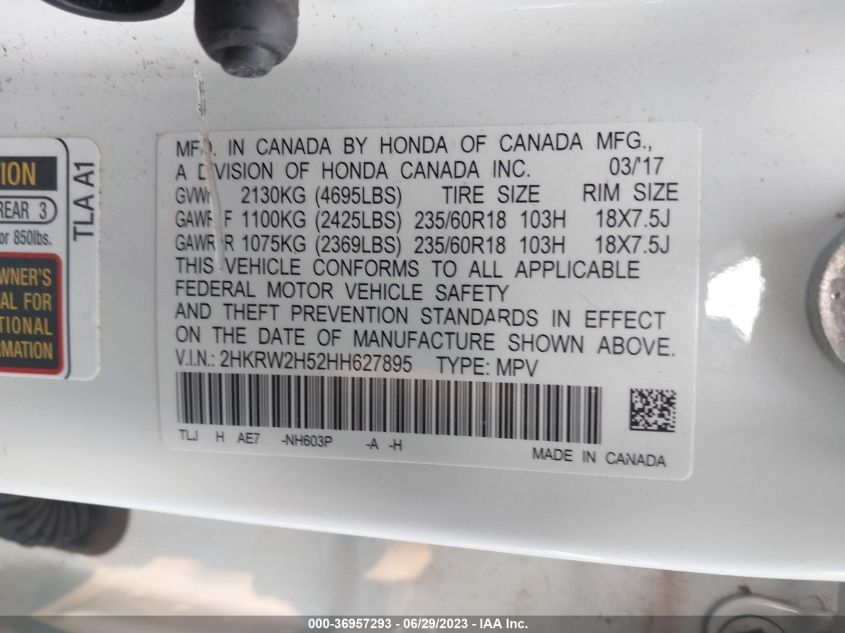 2017 HONDA CR-V EX - 2HKRW2H52HH627895