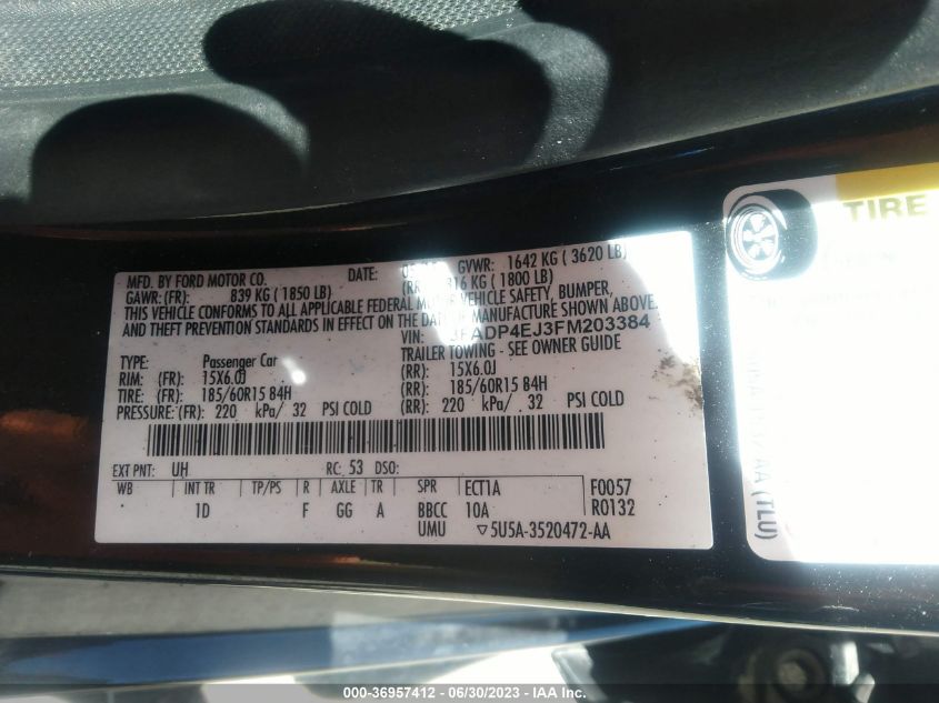 2015 FORD FIESTA SE - 3FADP4EJ3FM203384