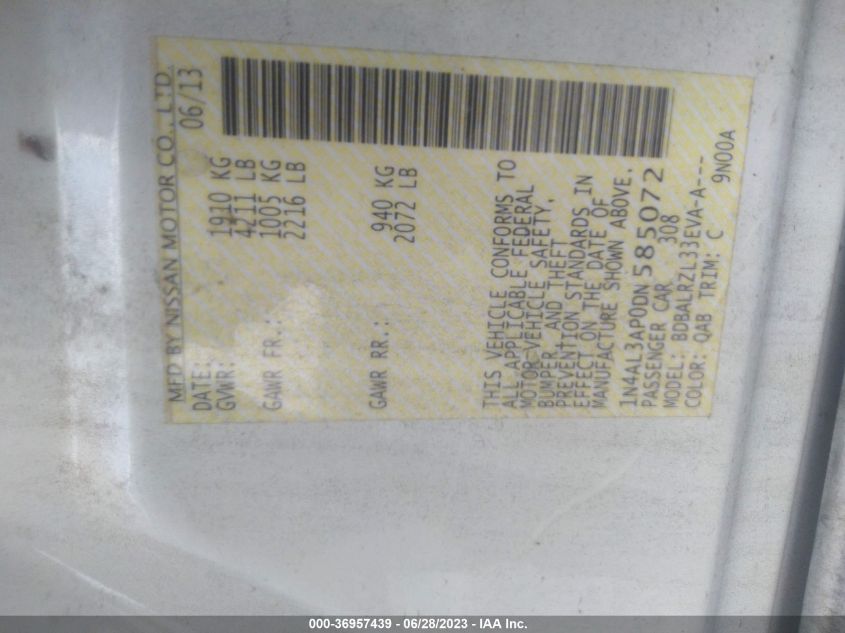 2013 NISSAN ALTIMA 2.5 S - 1N4AL3AP0DN585072