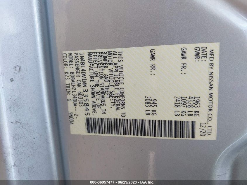 2021 NISSAN ALTIMA 2.5 SV - 1N4BL4DV1MN335845