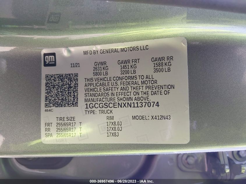 2022 CHEVROLET COLORADO 2WD LT - 1GCGSCENXN1137074