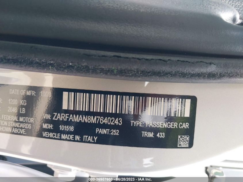 2021 ALFA ROMEO GIULIA - ZARFAMAN8M7640243