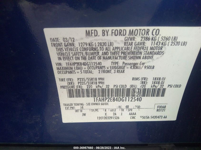 2013 FORD TAURUS SEL - 1FAHP2E84DG112540