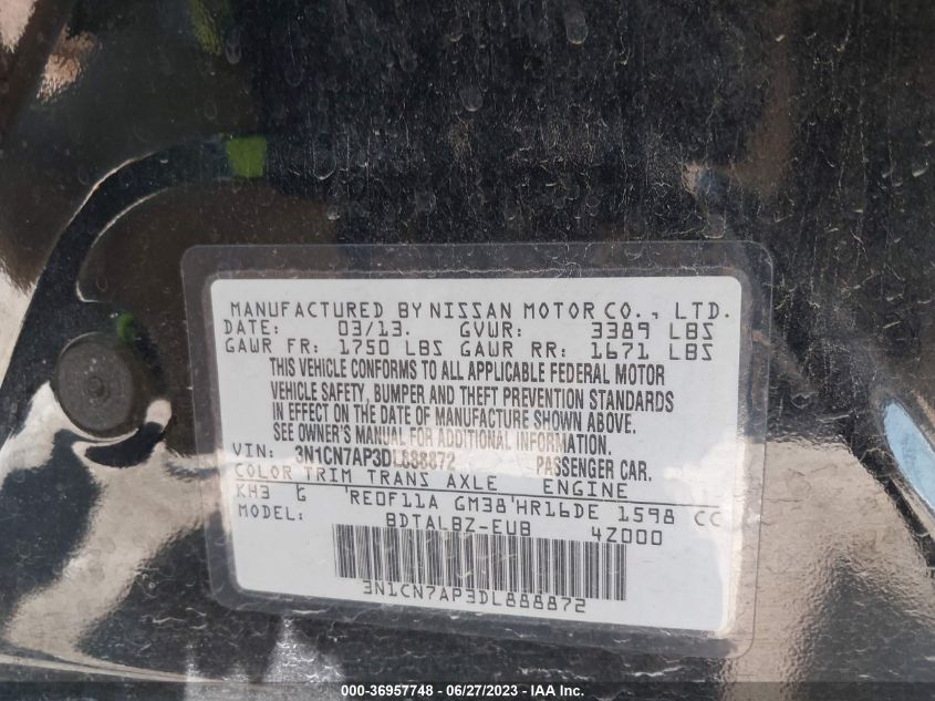 2013 NISSAN VERSA SV - 3N1CN7AP3DL888872