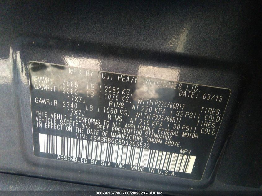 2013 SUBARU OUTBACK 2.5I PREMIUM - 4S4BRBGC8D3305532