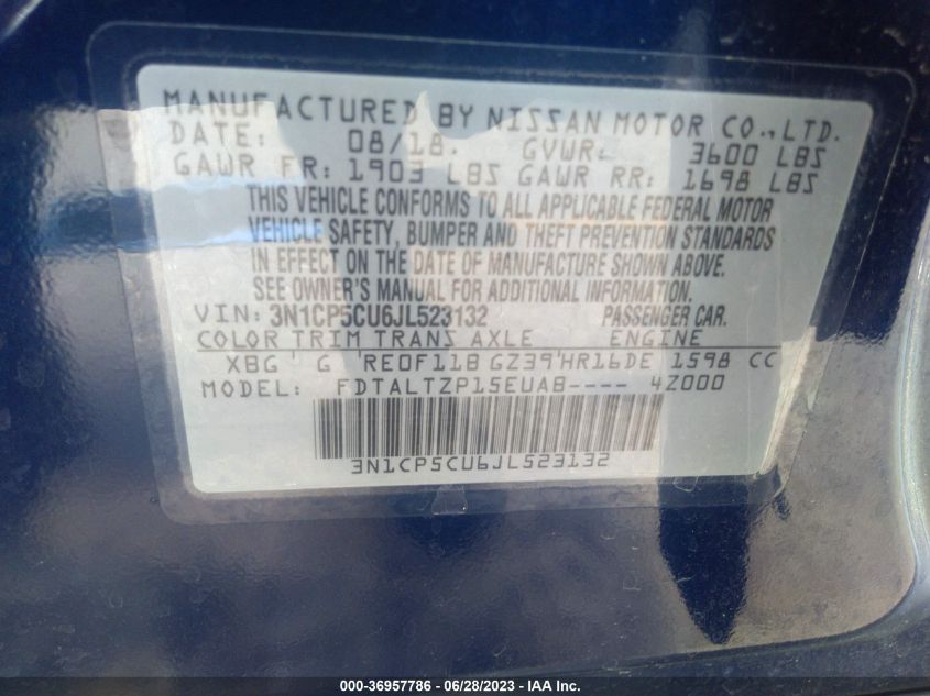 2018 NISSAN KICKS S/SR/SV - 3N1CP5CU6JL523132