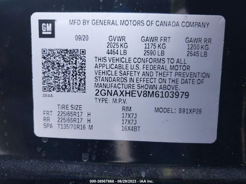 2021 CHEVROLET EQUINOX LS - 2GNAXHEV8M6103979