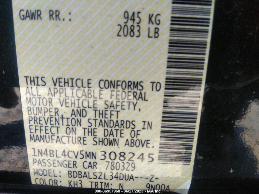 2021 NISSAN ALTIMA 2.5 SR - 1N4BL4CV5MN308245