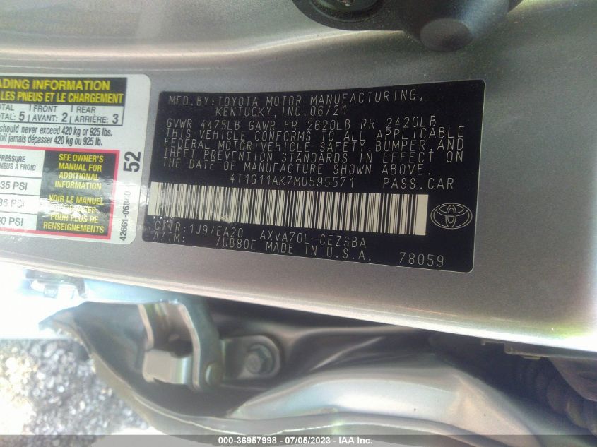 2021 TOYOTA CAMRY SE - 4T1G11AK7MU595571