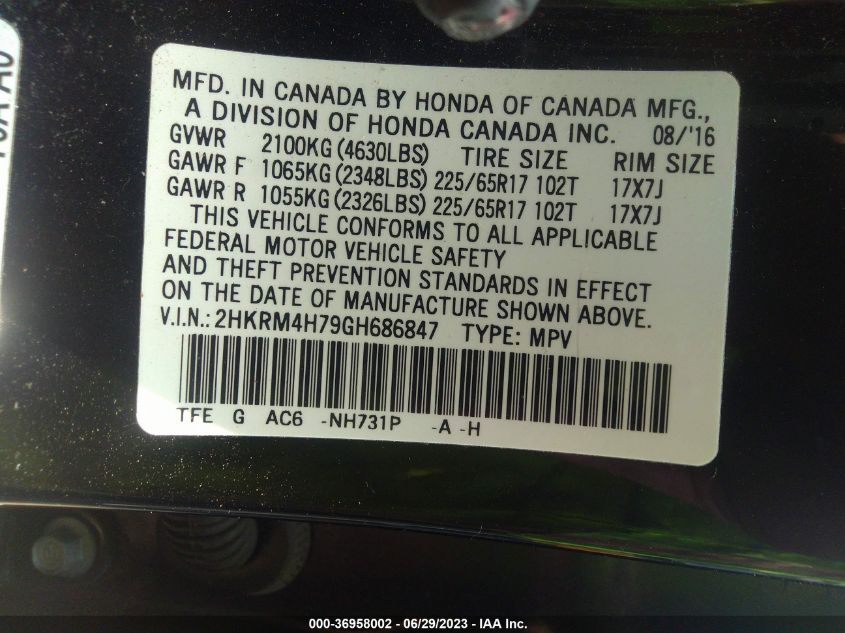 2016 HONDA CR-V EX-L - 2HKRM4H79GH686847