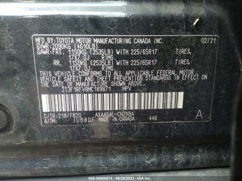 2021 TOYOTA RAV4 LE - 2T3F1RFV8MC189871