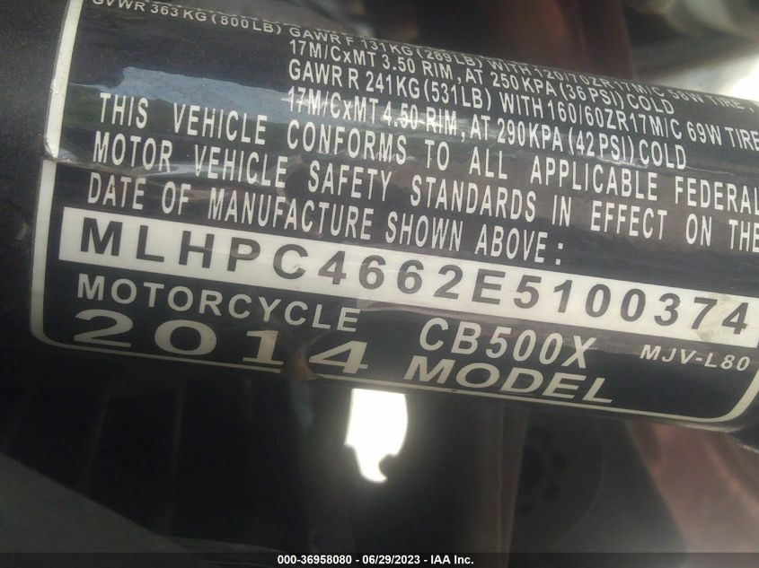 2014 HONDA CB500 X MLHPC4662E5100374