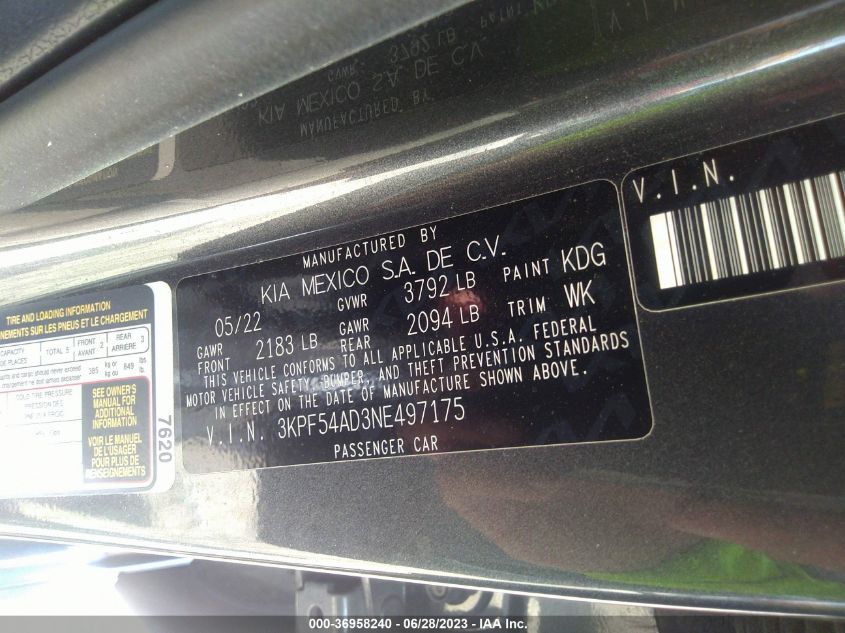 2022 KIA FORTE GT LINE - 3KPF54AD3NE497175