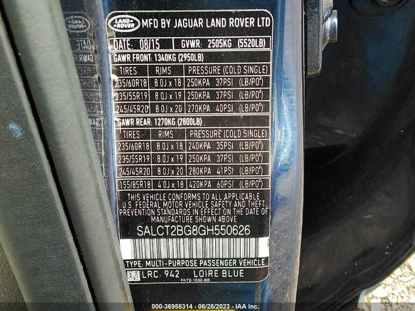 2016 LAND ROVER DISCOVERY SPORT HSE LUX - SALCT2BG8GH550626
