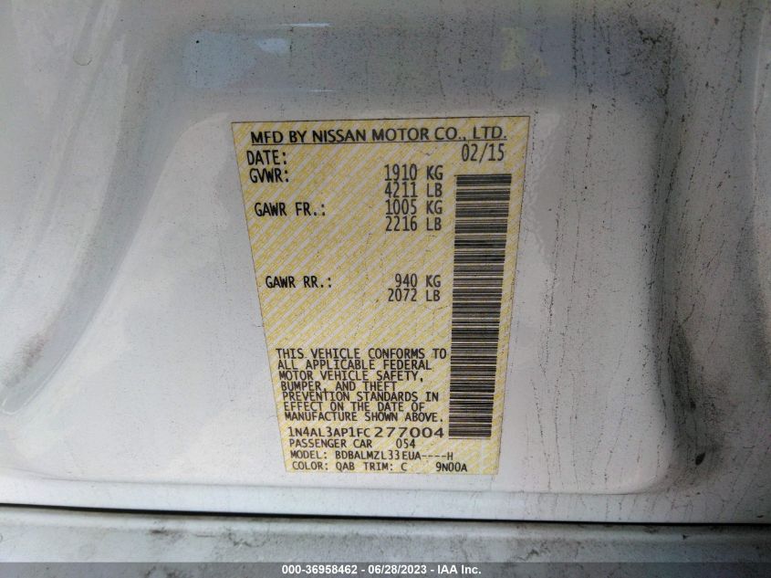 2015 NISSAN ALTIMA 2.5 SV - 1N4AL3AP1FC277004