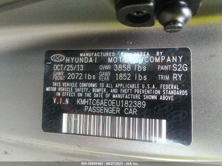 2014 HYUNDAI VELOSTER TURBO - KMHTC6AE0EU182389