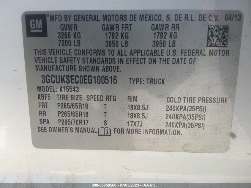 2014 CHEVROLET SILVERADO 1500 LTZ - 3GCUKSEC0EG100516