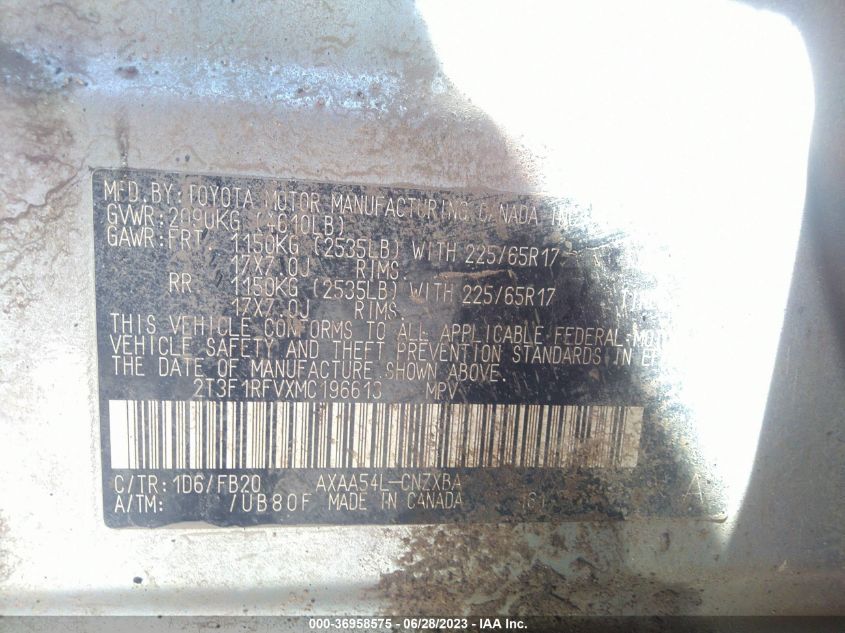 2021 TOYOTA RAV4 LE - 2T3F1RFVXMC196613