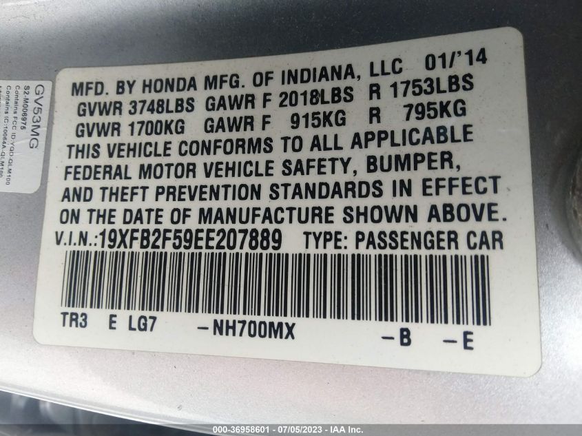 2014 HONDA CIVIC SEDAN LX - 19XFB2F59EE207889
